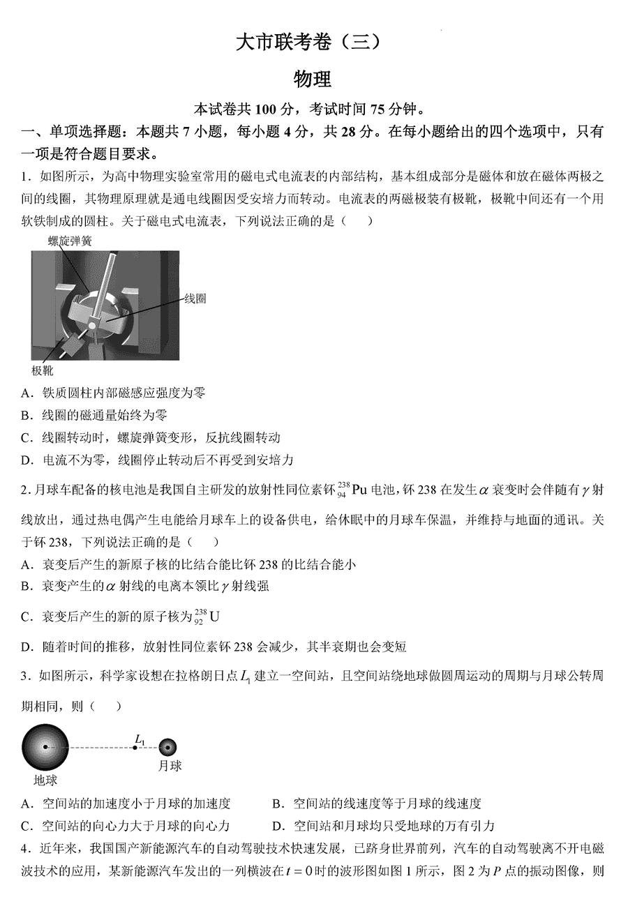 陕西汉中2024-2025学年高三上学期11月期中物理试卷及参考答案