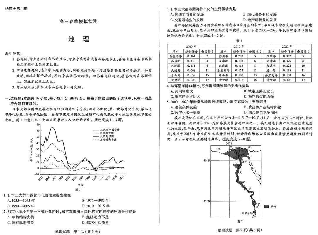 2025届河南省天一大联考高三3月春季模拟检测地理试卷及参考答案