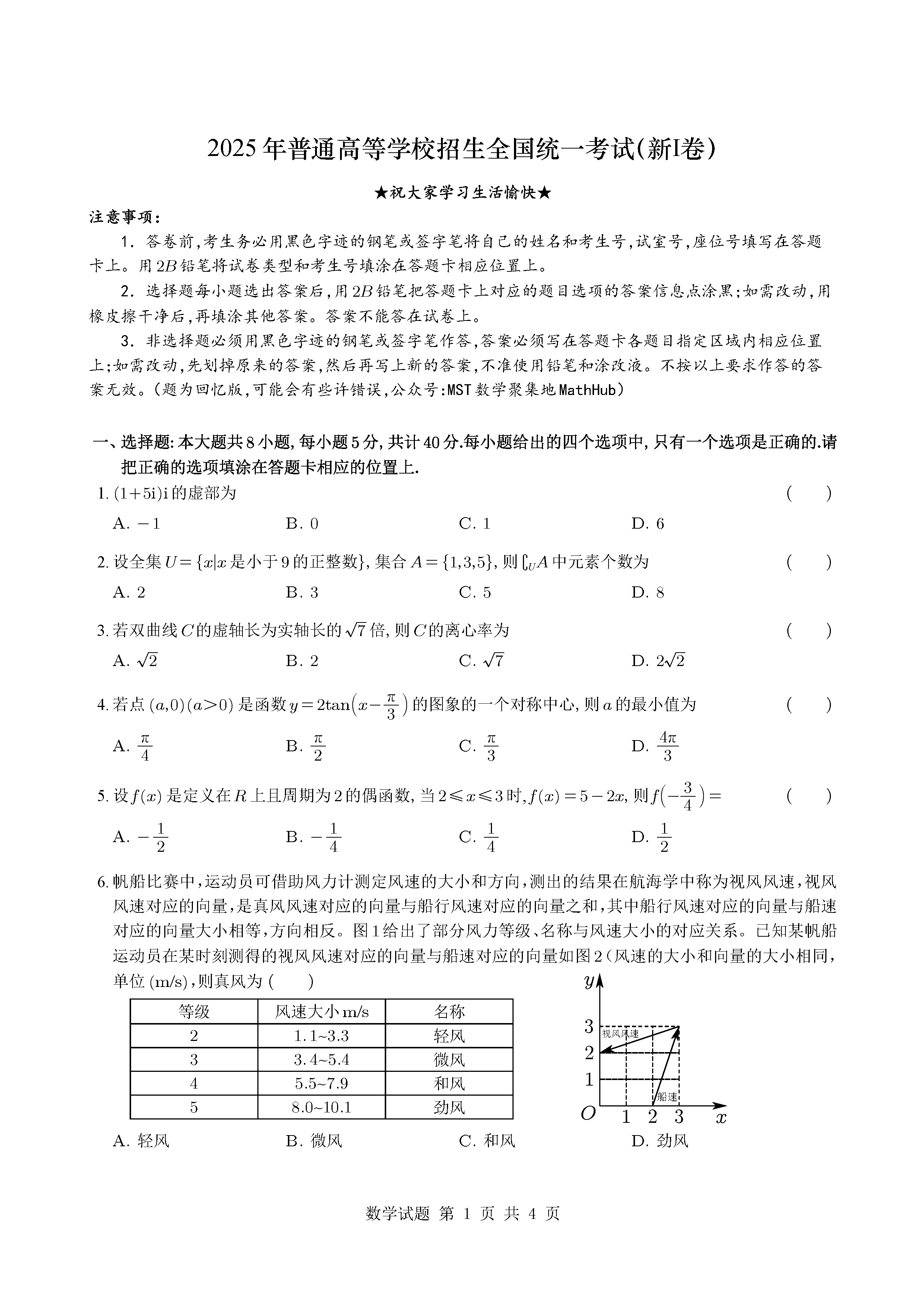 2025年全国新课标I卷真题及答案